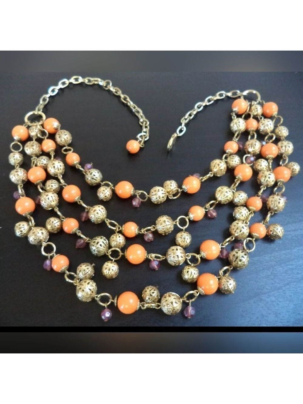 Elegant Orange and Gold Beaded Necklace
